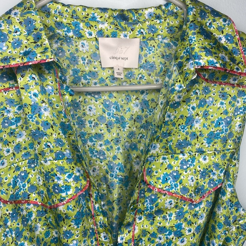 CINQ A SEPT Revolve Hazel Midi Dress Peridot & Multi lime green blue floral - Picture 6 of 7
